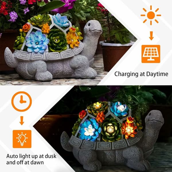 Dekorative Utemøbler Skilpadde Hage Statuer med 7 LED Lys