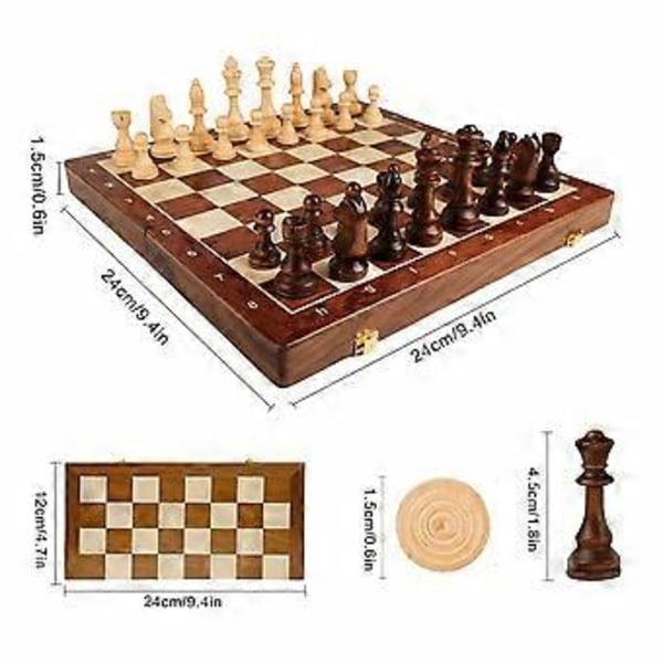 3 i 1 Schack Dam Backgammon Spelset med Hopfällbar Träbräda för Förvaring, Portabelt Resepussel Brädspelskombinationsset för Barn & Vuxna
