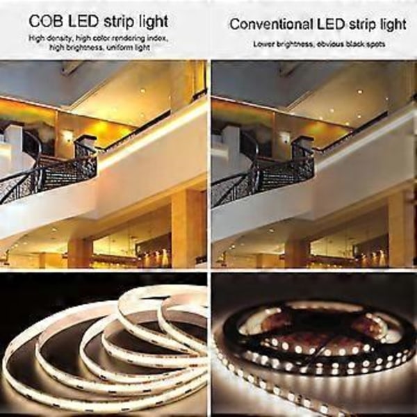 COB LED -nauhavalo, erittäin kirkas, itseliimautuva, joustava, kaksirivinen DIY-lamppunauha kaappiin, autoon, 10 m, 24 V, 3000 K, lämmin valo