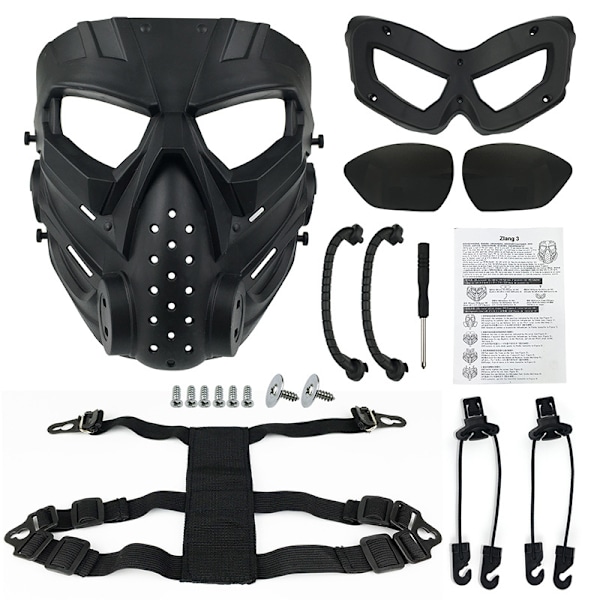 Airsoft / Cykelmask, Utomhusbruk, Helmask Taktisk Anti-fog CS Cosplay Halloween för Vuxna och Ungdomar Svart