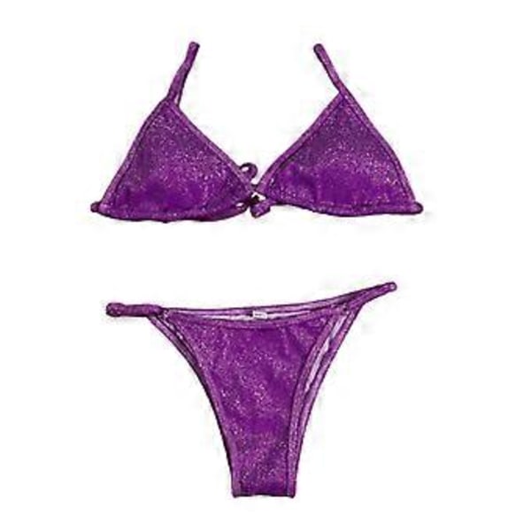Dam Baddräkt Push Up BH Bikini Set Strandkläder (Lila L) Purple L