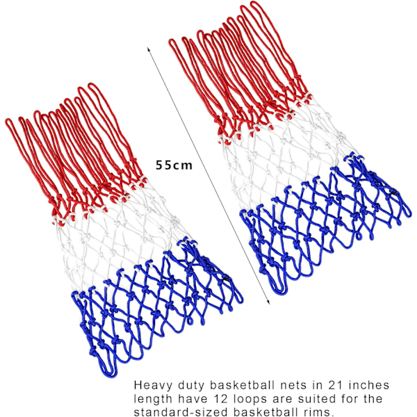 2-pakning standard 12-hulls nylon erstatningsnett for basketball til utendørs