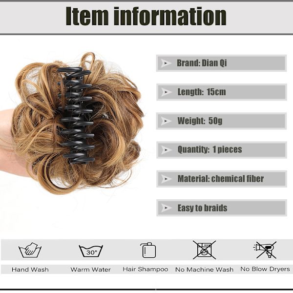 1 stk. (naturlig sort) Hårstykke Gummi Hår Scrunchie Curly Up