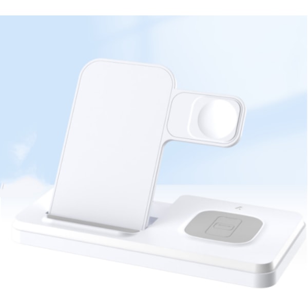 Hvid induktionsoplader 3-i-1, 15W trådløs oplader med foldbar