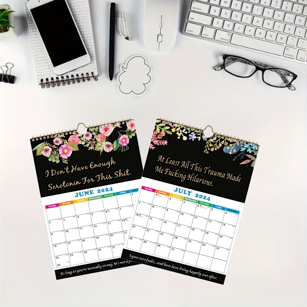2024 Sort Blomster Hot Selling Kalender, Frigiv Tryk, 2 Pak