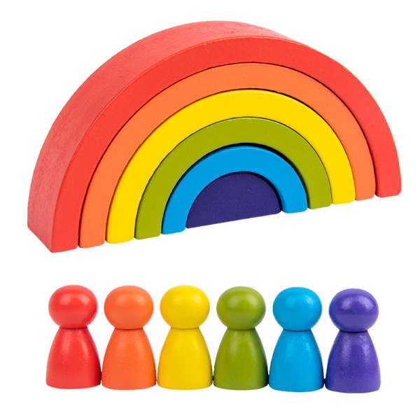 Träleksaker Rainbow Stacking Blocks-Montessori Leksaker Byggblock