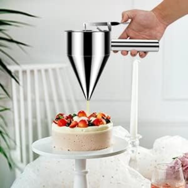 Mini kolvpump med stativ för att göra julchoklad Köksredskap Sylttratt Perfekt för såser Tartelett Quiche Lorraine Diameter på trattbotten ca 12 cm