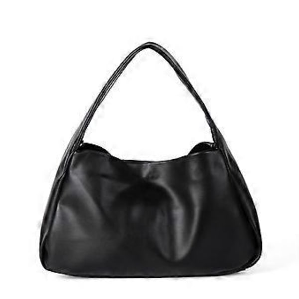 Dame Håndtaske Stor Kapacitet Skuldertaske Ensfarvet Crossbody Taske Pendler Taske PU Læder Messenger Taske til Daglig Brug Sort Black