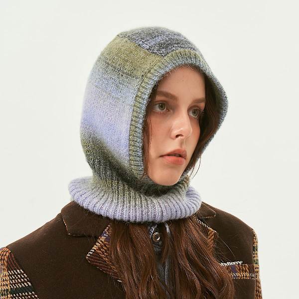 Gradient Baraklafar Lue - Vevd Ull Pullover Hettegenser - Ull Lue Hette Nakke.blå. Blue