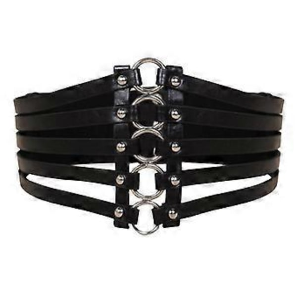 Vintage Steampunk Nitar Svart Läder Bred Midjebälte Stretchband Dam()