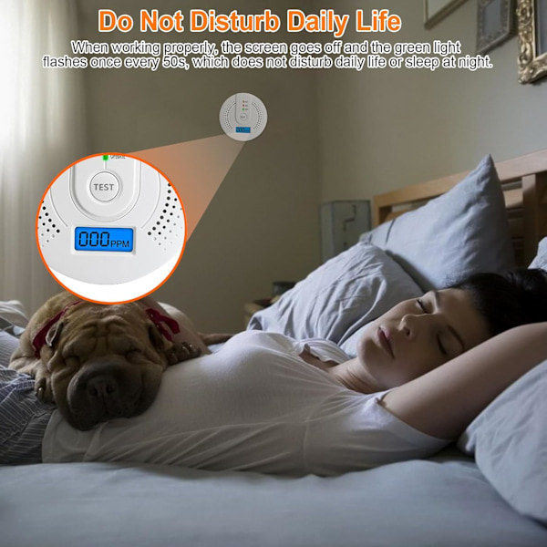 Hiilimonoksididetekti, hiilimonoksidihälytin LED-näytöllä, EN50291-standardin mukainen (ei sisällä AA-paristoja)