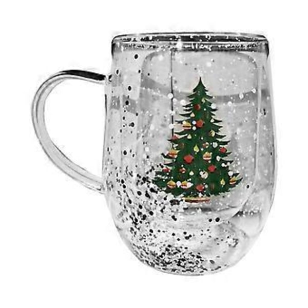 Isoleret dobbeltvægget kaffekrus i glas 300 ml julevandkop drikkeglas varmebestandigt glas til festbrug Xmas tree