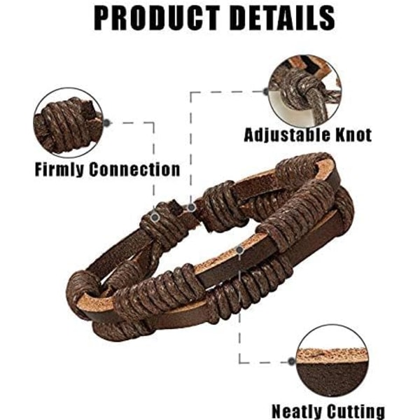 6-delat set med läderarmband för män (svart och brunt) med cu