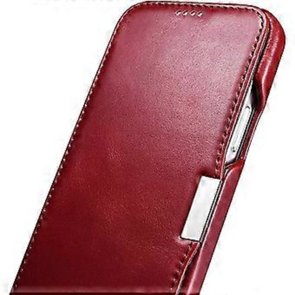 Nahkainen Folio-kotelo iPhone 12:lle - Vintage-tyyli, aito nahka, taittuva folio-suunnittelu, magneettinen sulkeminen - punainen