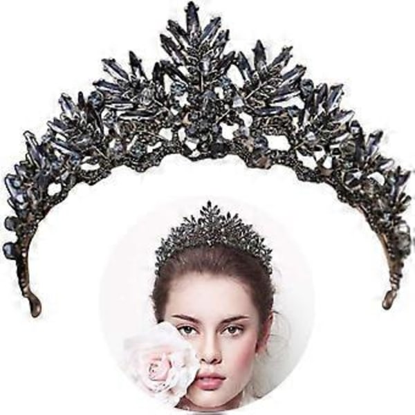 1 stk. Sort Krone Tiara Barok Dronning Krone Sort Bryllupstiara til Kvinder Halloweenfest