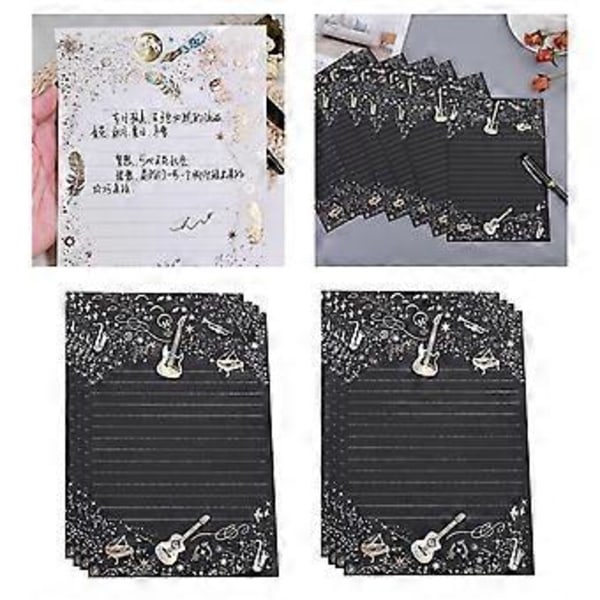 8x Inbjudningsbrev Skrivpapper Hälsningspapper Linjerat Skrivpapper Present (Svart B) Black B