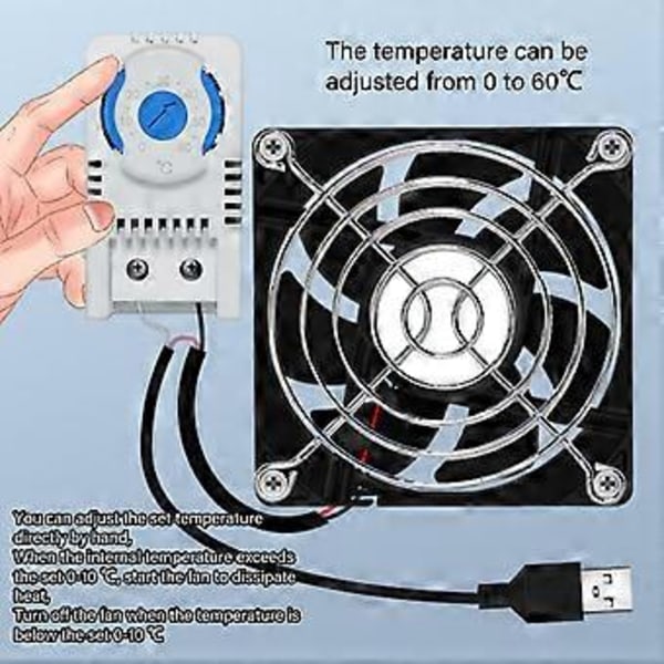 USB 80mm Kabinettvifte med 0-60℃ Temperaturkontroll Stille Kjølevifte for Hjemmekino Kabinett Serverskap