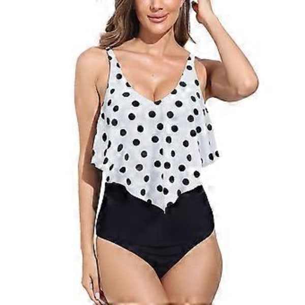 Röyhelöinen uimapuku naisille, yksiosainen uimapuku vatsaa litistävä röyhelöuimapuku vintage-uimapuvut - Speckle (style5760)