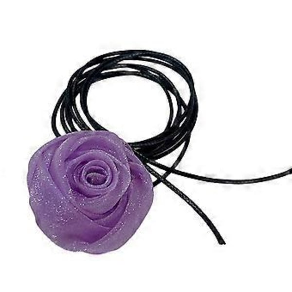 Herkkä ruusukaulakoru koristeeksi, kaunis kaulaketju, elegantti kukka riipus, nauhallinen köysikaulakoru muodikkaille naisille Purple