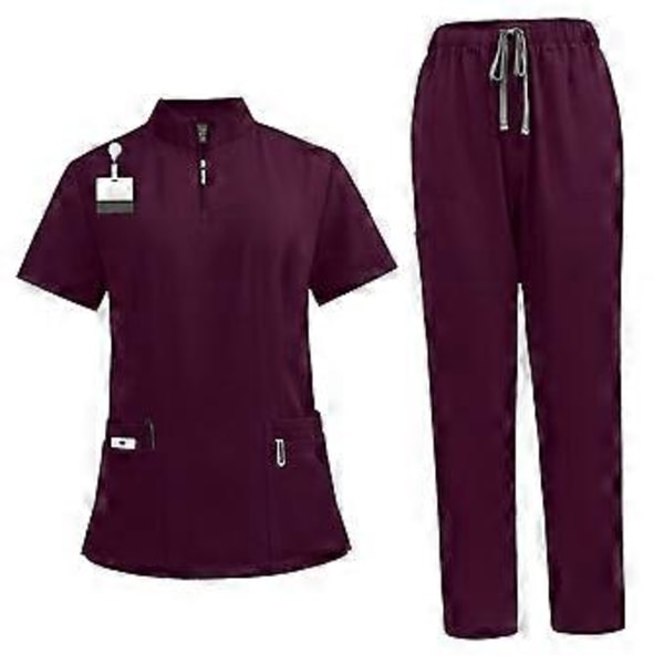 Pehmeä yläosa ja joggers-housut lemmikkieläinten trimmaajille, kauneushoitoloille, kylpylöille ja kosmetologeille (tummanpunainen XL) Dark Red XL