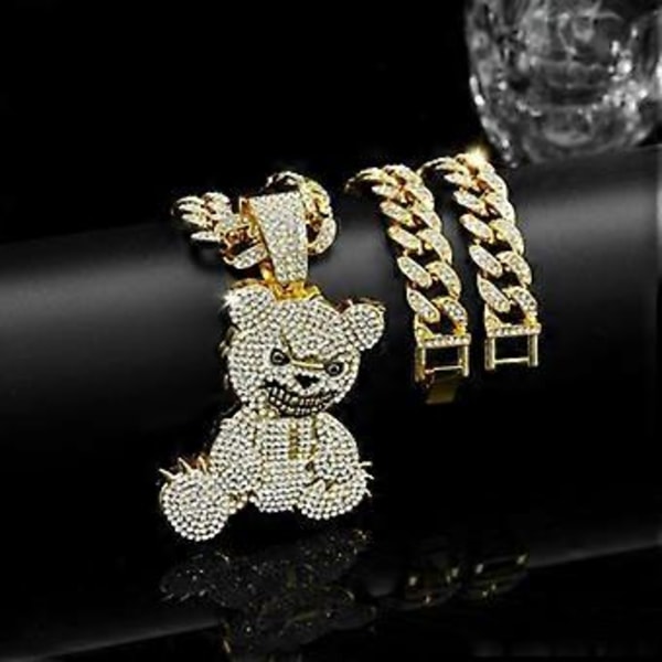 Trendikäs Karhu Riipus Kaulakoru Miehille Kuubalainen Linkkiketju Choker Bling Timantti Kaulaketju Strassit Solisluuketju Korut silver