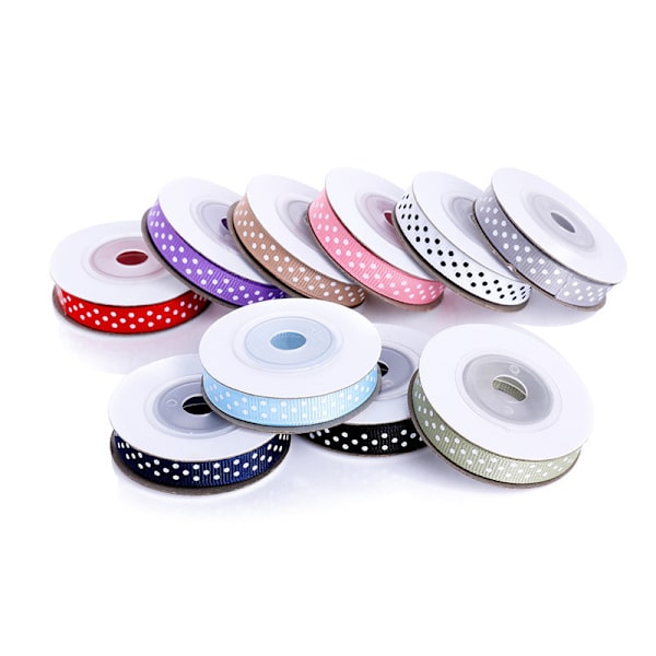 5 meter 10 farver 10mm dekorativ farvet grosgrain bånd polka