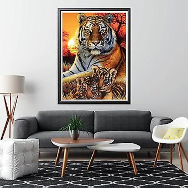 DIY Diamantmålning Tiger Kompletta Kit, 5D Broderi Diamantmålning Djur Komplett Kit Korsstygn Strass Diamantbroderi Konst Hantverk För Hemvägg