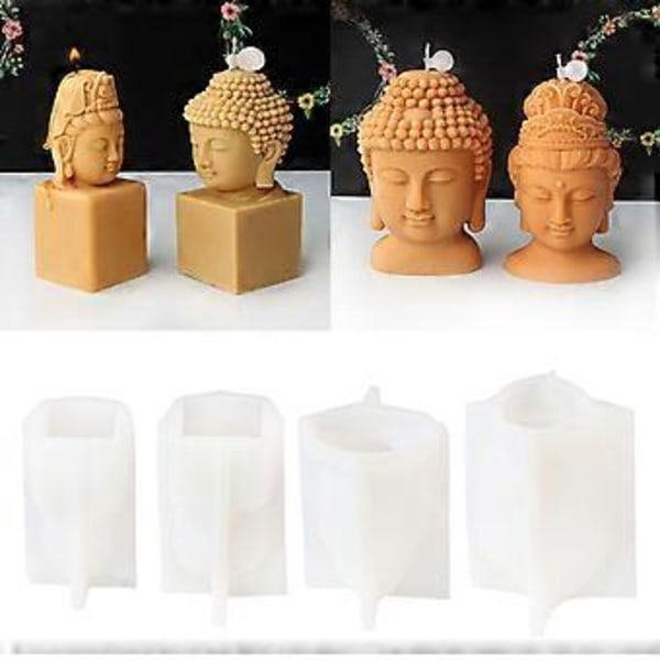 Avalokitesvara Buddha Hoved Silikoneform Aromaterapi Lys Gips DIY Epoxy Resin Støbeform Skrivebordsdekorationer 4