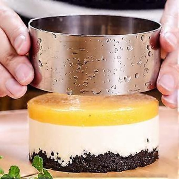 Nirvana Presentationsringar, 4 Runda Kakformar med Tryckare - Rostfritt Stål, DIY Tårtform Matlagningsringar