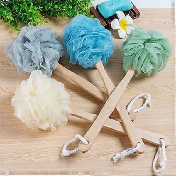 4 kpl Iso Kylpypyyhe Loofah-sieni Pitkällä Kahvalla Suihkuloofah, Kylpyvartalon Selkäharja, Spaharja Naisille ja Miehille (4 Väriä) (style1138)