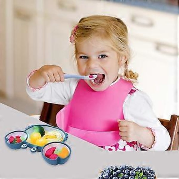 Sugproppstallrik för baby, silikonbordsservis, silikonunderlägg med skedar, BPA-fri sugproppstallrik för diskmaskin och mikrovågsugn (Blå)