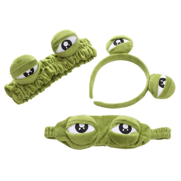 Sæt med 3 stykker øjenmaske, grøn tegneserie trist øjenmaske frøbetræk