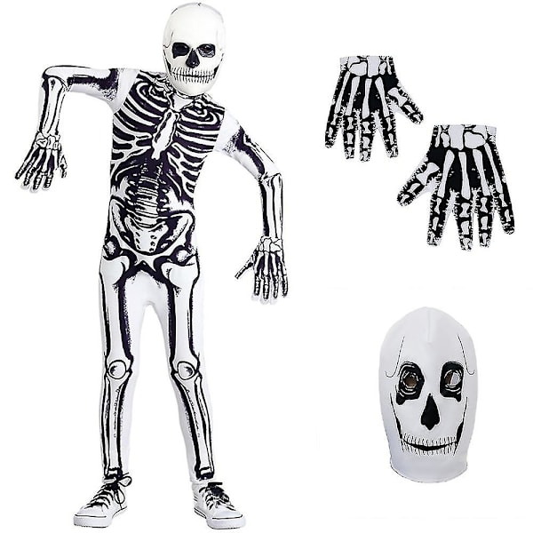 3-14 år Børns Skelet Bodysuit Handsker Maske Cosplay Sæt. 5-7 år.