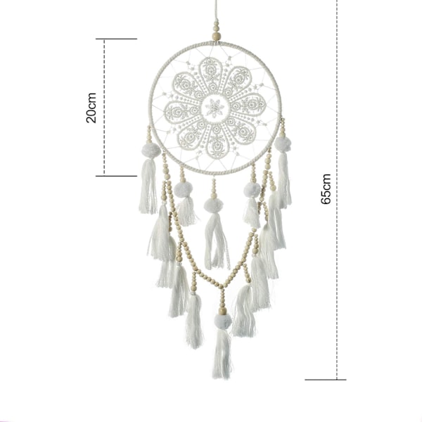 Drömfångare Väggdekor med Pom Poms, Boho Macrame Drömfångare