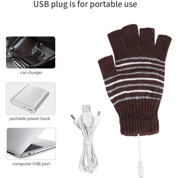 Kaffe USB-uppvärmda handskar för män och kvinnor USB 2.0-drivna full H