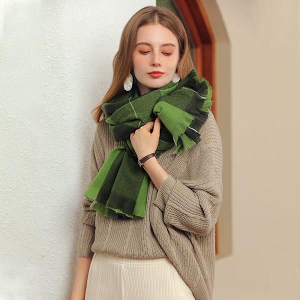Dames Plaid Sjal Vinter Lang Varmt Plaid Kashmir Uld Sjal Sjal Grøn
