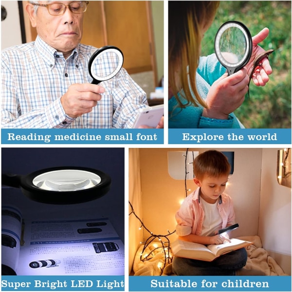 Lighted Reading Magnifier, Rechargeable Magnifying Glass with 33