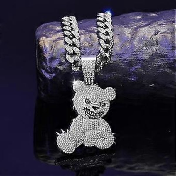 Trendikäs Karhu Riipus Kaulakoru Miehille Kuubalainen Linkkiketju Choker Bling Timantti Kaulaketju Strassit Solisluuketju Korut silver