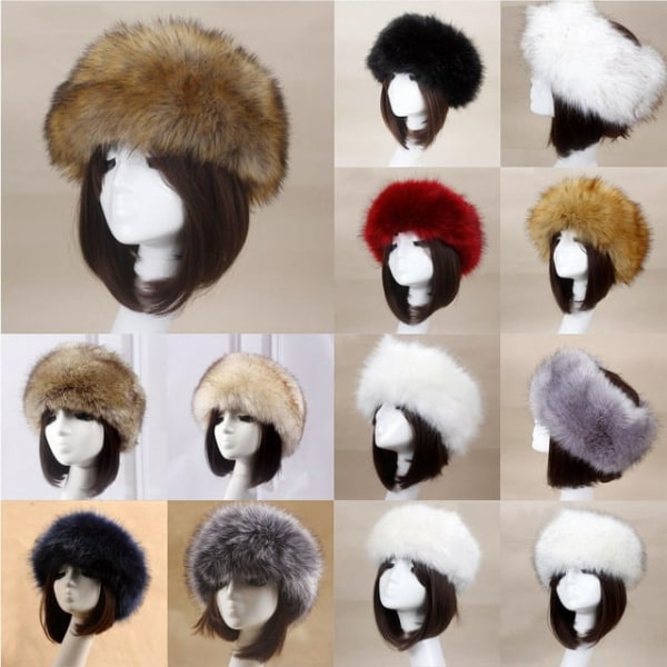 Kvinners russiske tykke fluffy lue, falsk pels pannebånd lue, vinter w