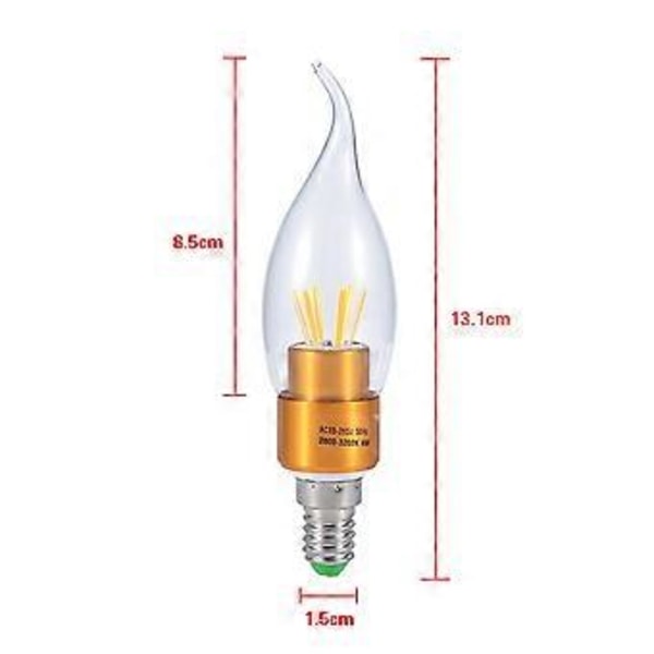 E14 4W 85-265V COB LED Filamenttikynttilälamppu, energiansäästö #1 Kultainen liekkihäntä, lämmin valkoinen