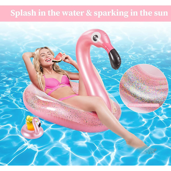 Olycism Flamingo Float med pailletter leveres med kopholder og P