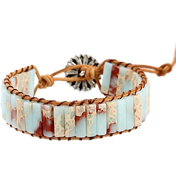 Chakra-armband för kvinnor Boho handgjord naturlig jaspissten Hea