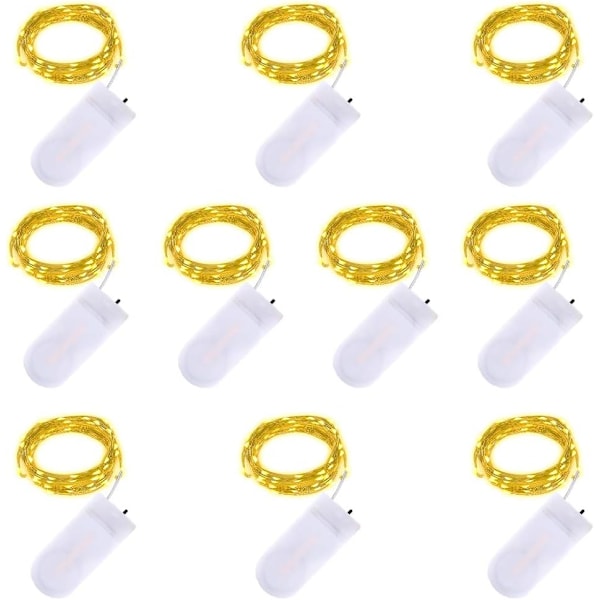 10-pack LED-ljusslingor - 2 m 20 LED-lampor batteridriven koppartråd vattentäta ljusslingor för semesterbröllopsfest jul DIY inomhus utomhusdekorationer, varmvit
