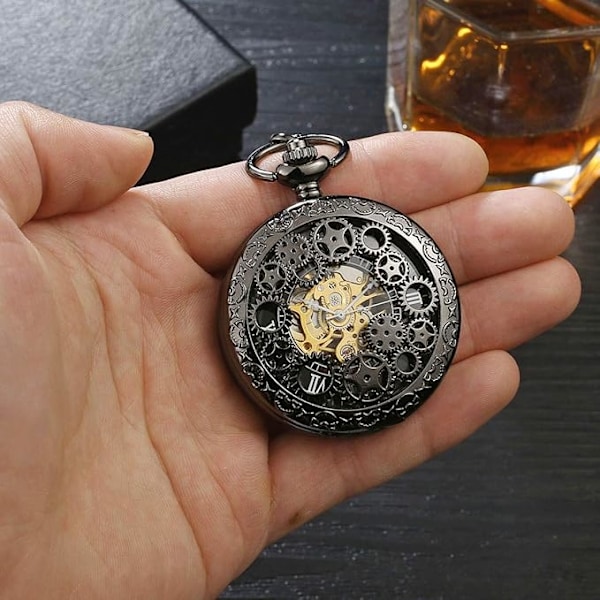 Lommeur Vintage Mekanisk Selvlysende Steampunk Skelet Romersk