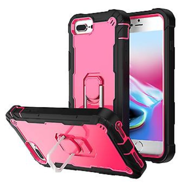 PC + Gummiskal för iPhone 8 Plus / 7 Plus Black   Rose Red