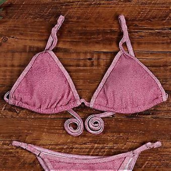 Dame Badedrakt Push Up BH Bikini Sett Strandklær (dyp rosa S) deep pink S