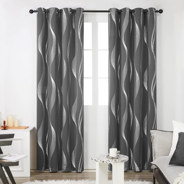 Termisk Anti Cold Set med 2 gardiner Linjemönster Silver Inomhus Av