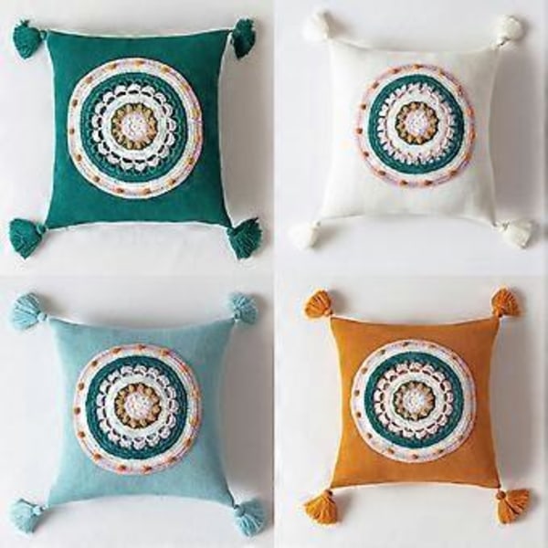 Boho Neulottu Koristetyynynpäällinen Tupsuilla Värikäs Pyöreä Kukka-aiheinen Tyyny Co Ink Ink