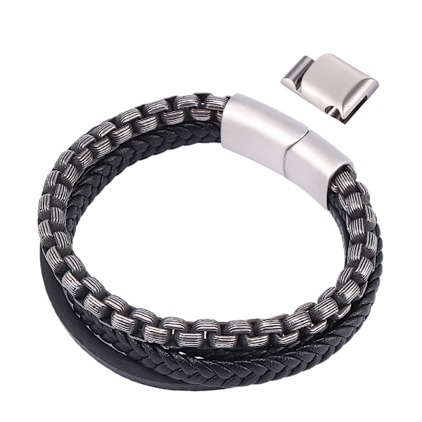 Armband i läder för män, armband i rostfritt stål, armband i stål