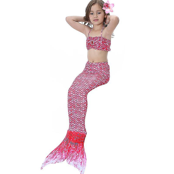 Kids Girls Mermaid Tail Bikini Set Swimwear Swimsuit Swimming Costume -allin.6-7 Years.Pink